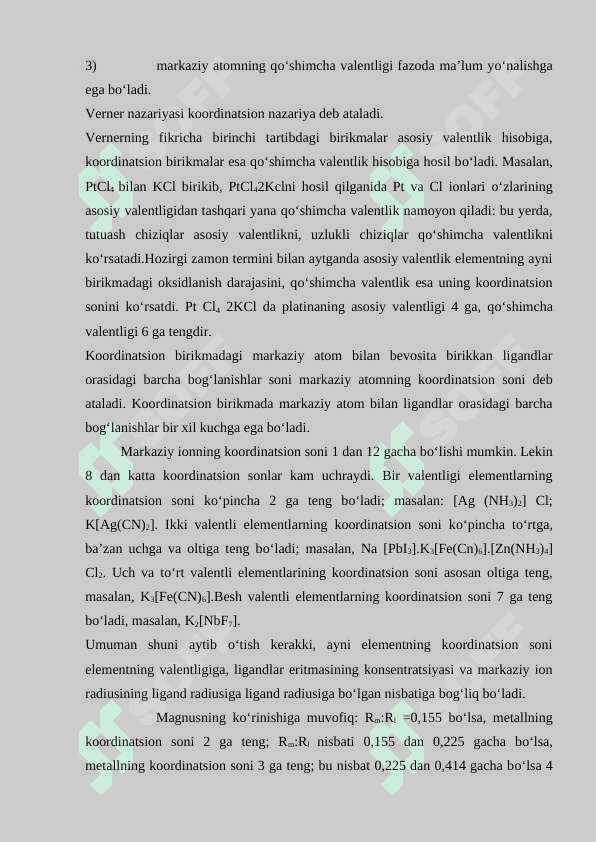 Mavzu:” Kompleks birikmalar tuzilishi, verner nazariyasi, kompleks birikmalarda izomeriya magnetik xodisalar ” 8