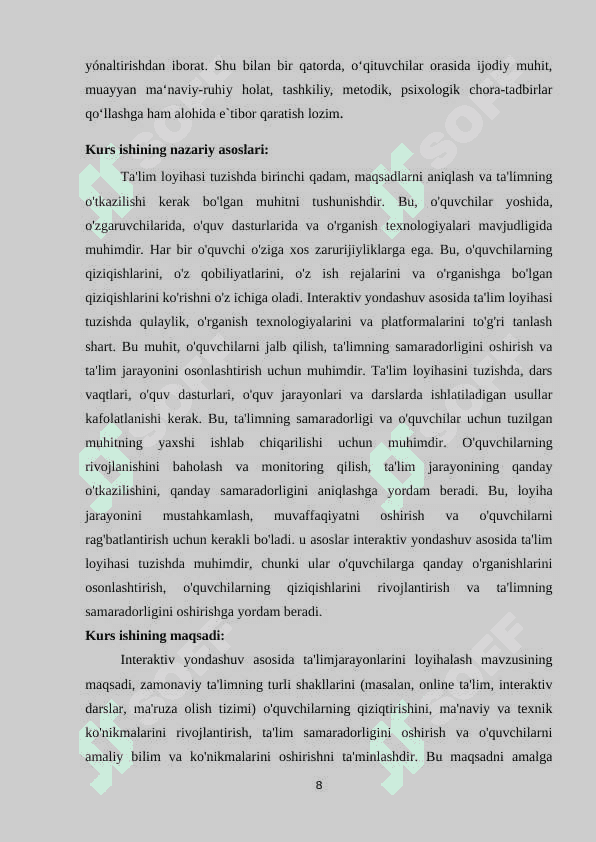 INTERAKTIV YONDASHUV ASOSIDA TA’LIMJARAYONLARINI LOYIHALASH 8