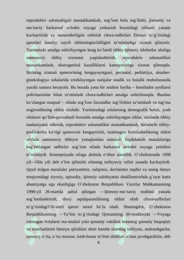 MAKTAB, OILA VA MAHALLA BILAN HAMKORLIKDA OLIB BORILADIGAN PEDAGOGIK HAMKORLIK FAOLIYATI 8