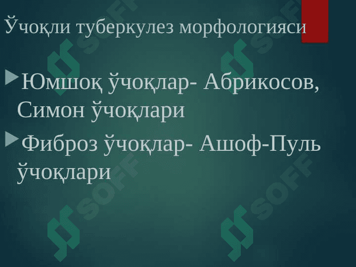 O`PKANING O`CHOQLI YALLIG`LANGAN TUBERKULOZI VA O`PKA TUBERKULEMASI 5