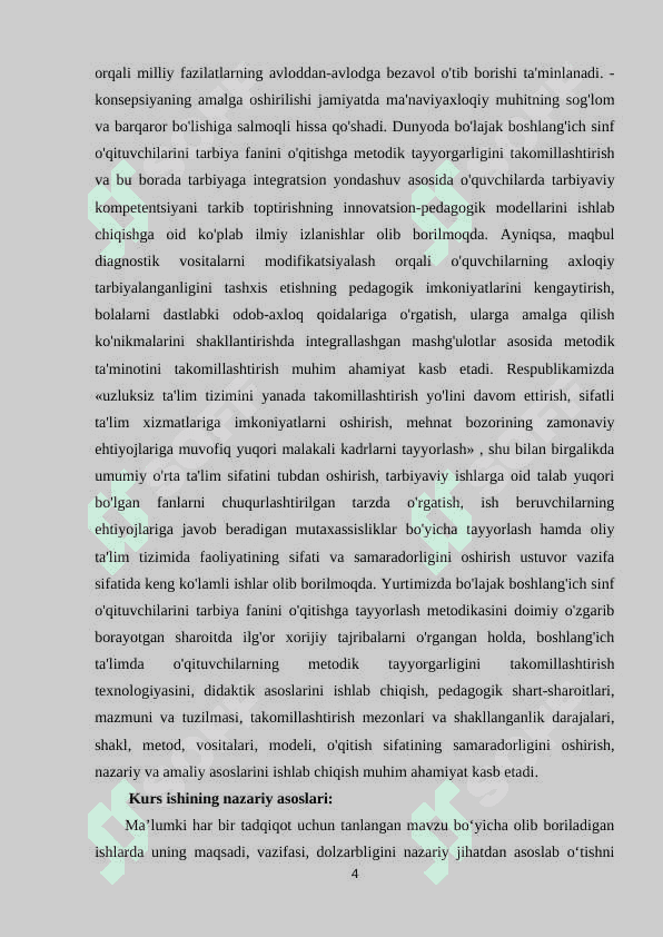 O‘ZBEKISTON RESPUBLIKASIDA TA’LIM FAOLIYATINI TASHKIL ETISH VA UNING NAZORATINI AMALGA OSHIRISH 4