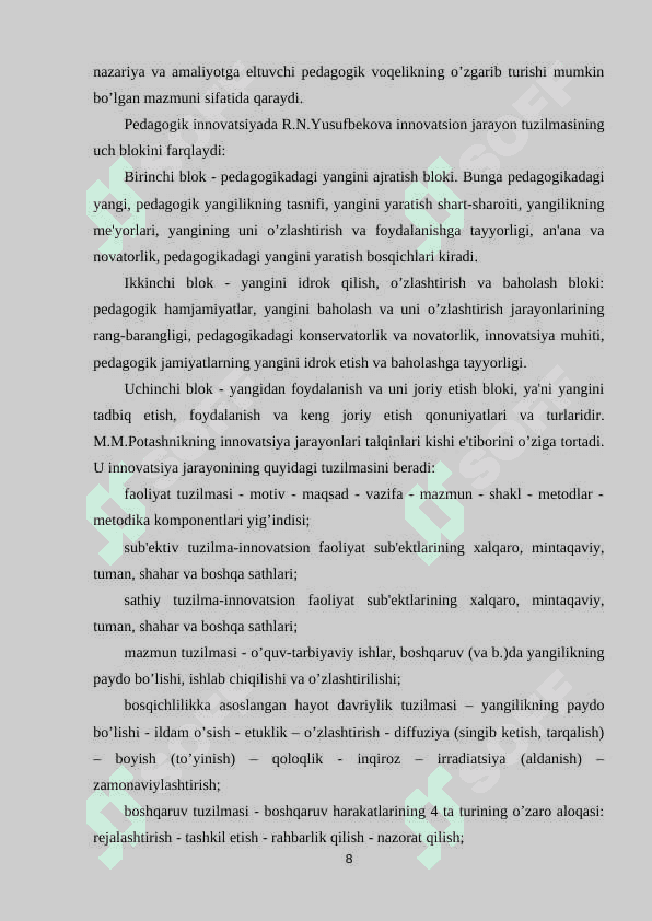 OLIY TA'LIMDA O'QITUVCHILARNING INNOVATSION PEDAGOGIK FAOLIYATNI TASHKIL ETISH (BOSHLANGʻICH SINF OʻQITUVCHILARI FAOLIYATI MISOLIDA ) 8
