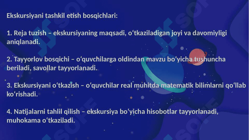 Matematikadan ekskursiyalar, ertaliklar va o‘yinlarni tayyorlash va o‘tkazish metodikasi 4