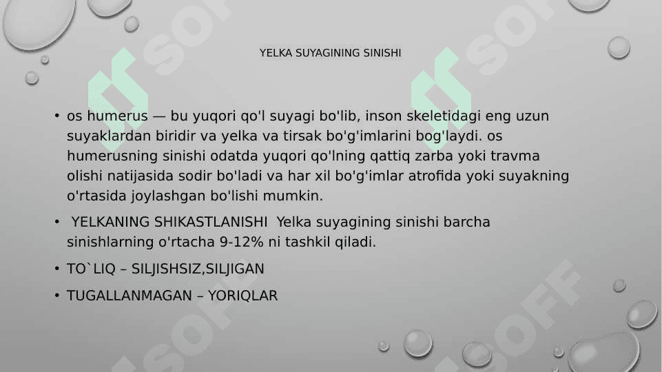 YELKA SUYAKLARINING SINISHLARI VA YELKA SUYAGI BOSHCHASINING CHIQISHI 2