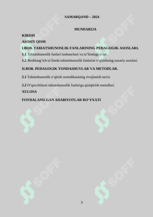 TABIATSHUNOSLIK FANLARINI O‘QITISHDA TALABALARNI “ODAM VA TABIAT” GURUHIGA KIRUVCHI KASBLARNI BOSHLANG‘ICH TA’LIM AMALIYOTIGA KIRITISHGA O‘RGATISHNING PEDAGOGIK ASOSLARI 2