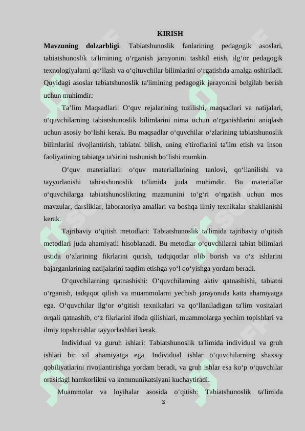 TABIATSHUNOSLIK FANLARINI O‘QITISHDA TALABALARNI “ODAM VA TABIAT” GURUHIGA KIRUVCHI KASBLARNI BOSHLANG‘ICH TA’LIM AMALIYOTIGA KIRITISHGA O‘RGATISHNING PEDAGOGIK ASOSLARI 3