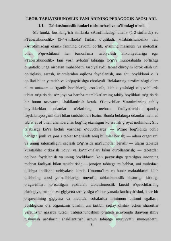TABIATSHUNOSLIK FANLARINI O‘QITISHDA TALABALARNI “ODAM VA TABIAT” GURUHIGA KIRUVCHI KASBLARNI BOSHLANG‘ICH TA’LIM AMALIYOTIGA KIRITISHGA O‘RGATISHNING PEDAGOGIK ASOSLARI 6