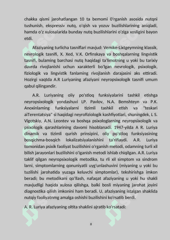 AFAZIYANI BARTARAF ETISHDA KORREKSIYA TARBIYA ISHLARINING ASOSIY YO’NALISHLARI 8