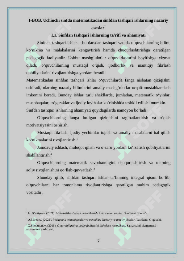 “Uchinchi sinfda matematikadan sinfdan tashqari ishlarni tashkil qilish metodikasi. 6