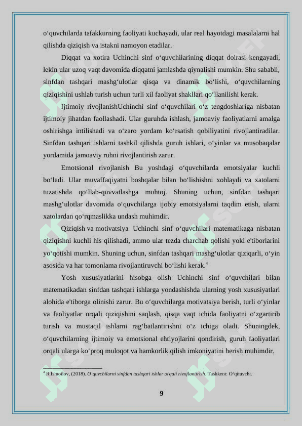 “Uchinchi sinfda matematikadan sinfdan tashqari ishlarni tashkil qilish metodikasi. 8