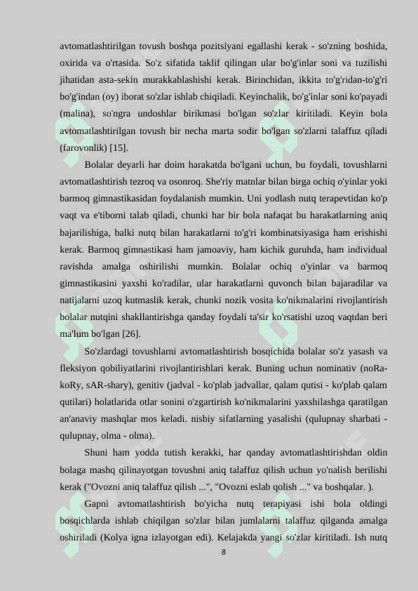 LOGOPEDNING SONORAL OVOZLARNI AVTOMATLASHTIRISH BOSQISHDAGI ishi. 8