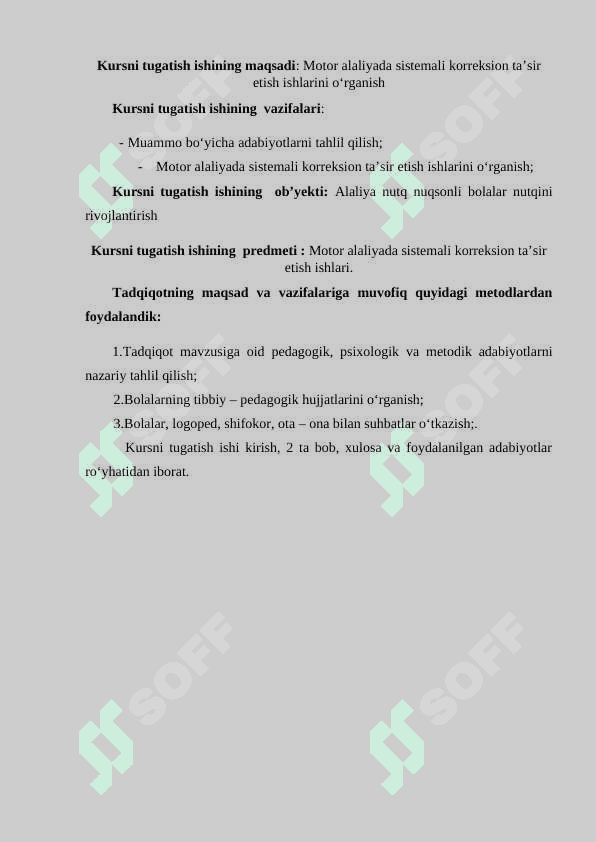 Motor alaliyada sistemali korreksion ta’sir etish ishlari. 6