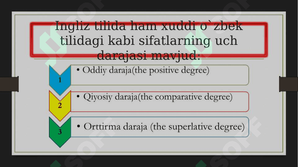 SIFAT DARAJALARI INGLIZ TILIDA 2