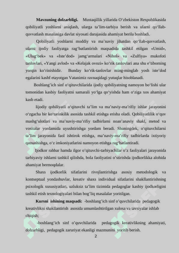 BOSHLANGʻICH SINF OʻQITUVCHILARIDA  PEDAGOGIK KREATIVLIKNING AHAMIYATI 2