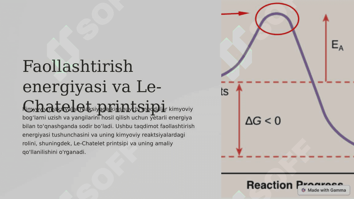 Faollashtirish energiyasi va Le-Chatelet printsipi 2