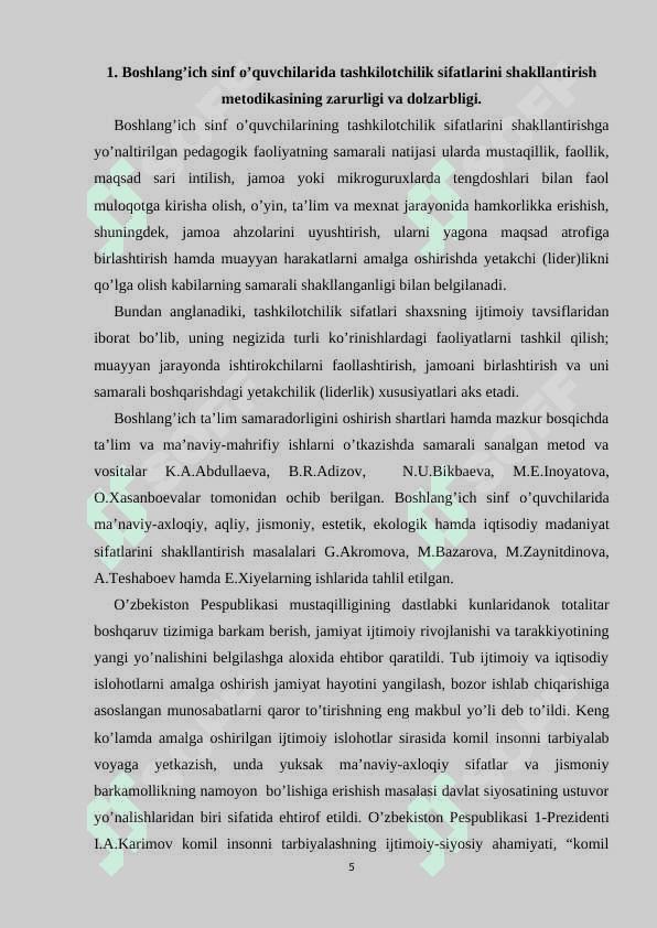 TASHKILOTCHI VA OʻQUVCHILARNING OʻZ-OʻZINI BOSHQARISH ISHLARINING METODIKASI 5