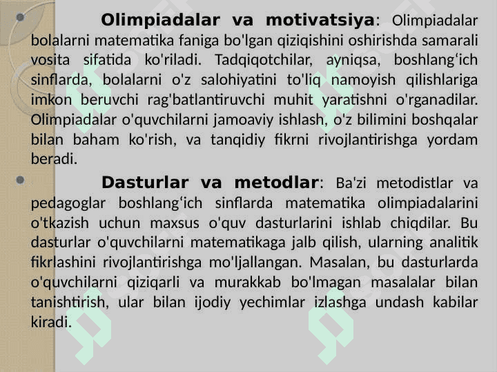 BOSHLANG‘ICH SINFLARDA MATEMATIKADAN OLIMPIADALAR TASHKIL ETISH 4