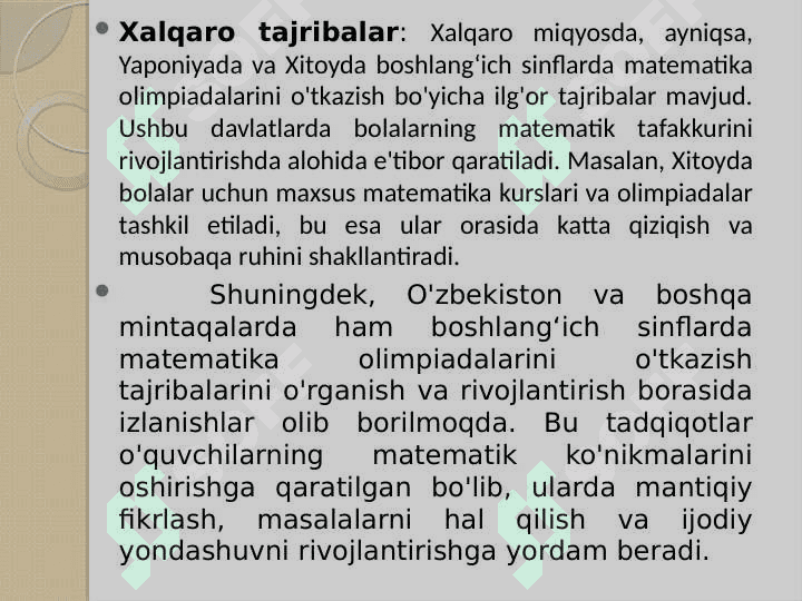 BOSHLANG‘ICH SINFLARDA MATEMATIKADAN OLIMPIADALAR TASHKIL ETISH 5