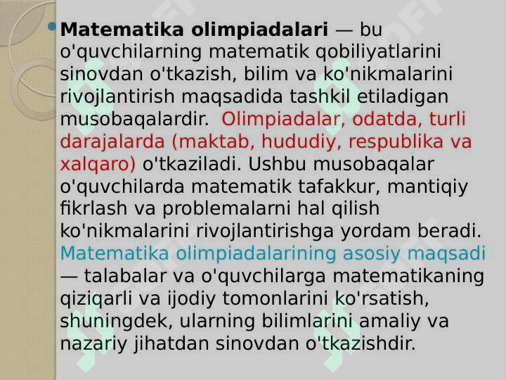 BOSHLANG‘ICH SINFLARDA MATEMATIKADAN OLIMPIADALAR TASHKIL ETISH 6