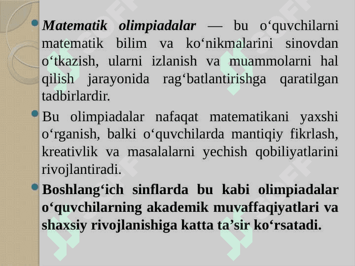 BOSHLANG‘ICH SINFLARDA MATEMATIKADAN OLIMPIADALAR TASHKIL ETISH 7