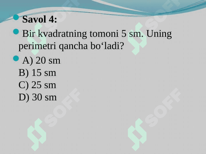 Matematikadan to‘garak, mashg‘ulotlarni tayyorlash va o‘tkazish metodikasi. Matematikadan konkurs, bellashuvlar va mashg‘ulotlarni tayyorlash va o‘tkazish metodikasi 7