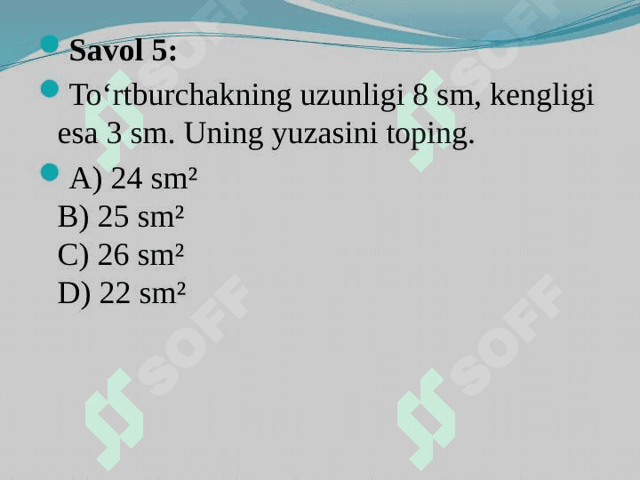 Matematikadan to‘garak, mashg‘ulotlarni tayyorlash va o‘tkazish metodikasi. Matematikadan konkurs, bellashuvlar va mashg‘ulotlarni tayyorlash va o‘tkazish metodikasi 8