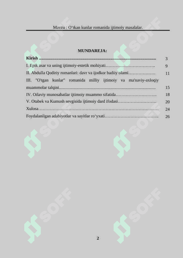 Oʻtkan kunlar romanida ijtimoiy masalalar 2