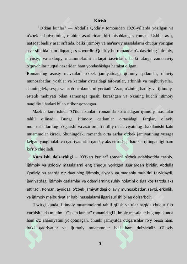 Oʻtkan kunlar romanida ijtimoiy masalalar 3