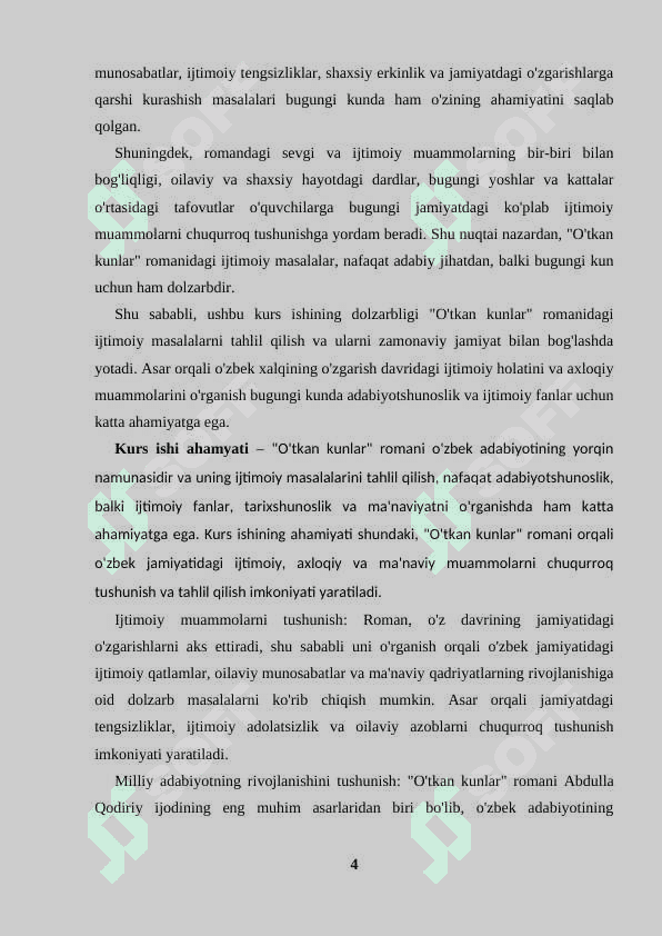Oʻtkan kunlar romanida ijtimoiy masalalar 4