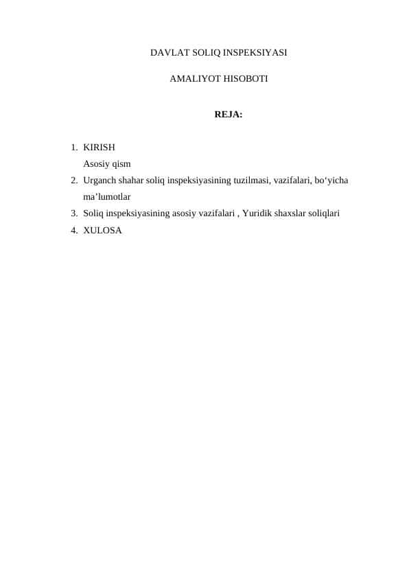 DAVLAT SOLIQ INSPEKSIYASI  Amaliyot Hisoboti