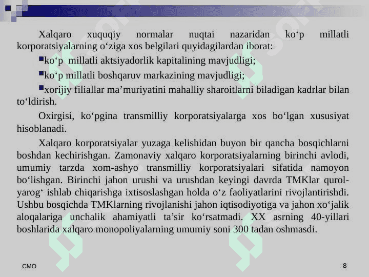 Glabalashuv sharoitida transmilliy korporatsiyalar 8