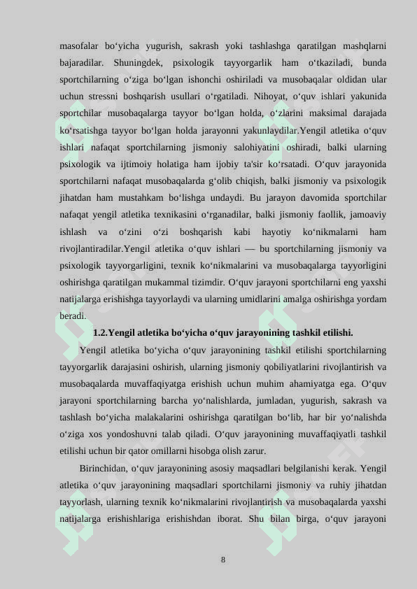 YENGIL ATLETIKA BO‘YICHA O‘QUV ISHLARINI TASHKIL QILISH, REJALASHTIRISH 8