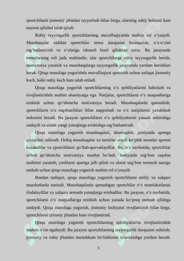 YENGIL ATLETIKADA QISQA MASOFAGA YUGURISH TEXNIKASINI O‘RGATISH METODIKASI. 5
