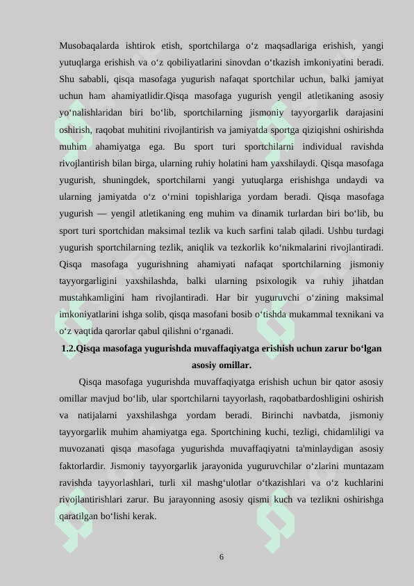YENGIL ATLETIKADA QISQA MASOFAGA YUGURISH TEXNIKASINI O‘RGATISH METODIKASI. 6