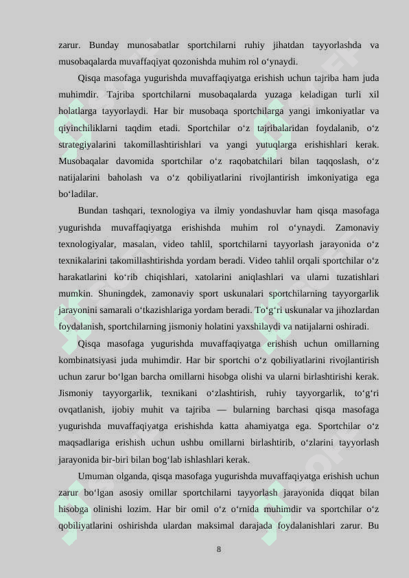 YENGIL ATLETIKADA QISQA MASOFAGA YUGURISH TEXNIKASINI O‘RGATISH METODIKASI. 8