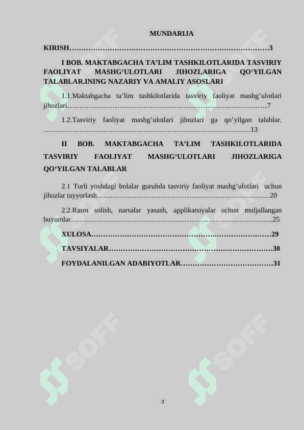 TASVIRIY FAOLIYAT MASHG’ULOTLARI UCHUN MATERIALLAR VA USKUNALAR 2