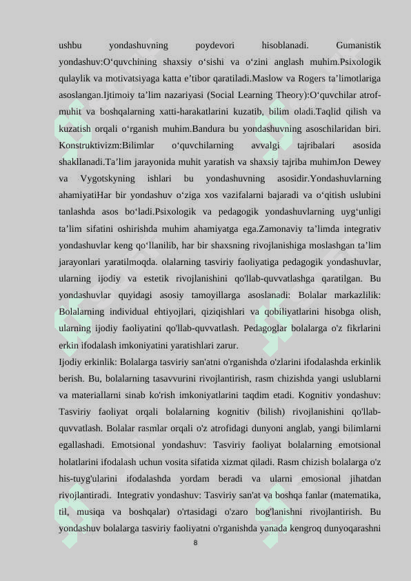 BOLALARNING TASVIRIY FAOLIYATLARNING RIVOJLANTIRISH                    VAZIFALARI 8