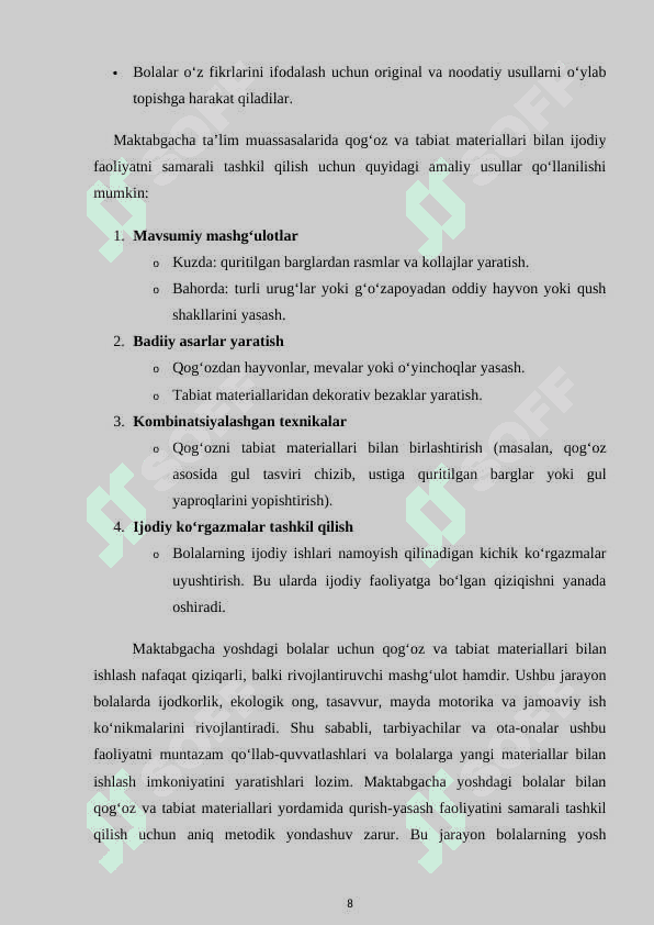 Qоg‘оz vа tаbiаt mаtеriаllаridаn qurish –yasаsh 8
