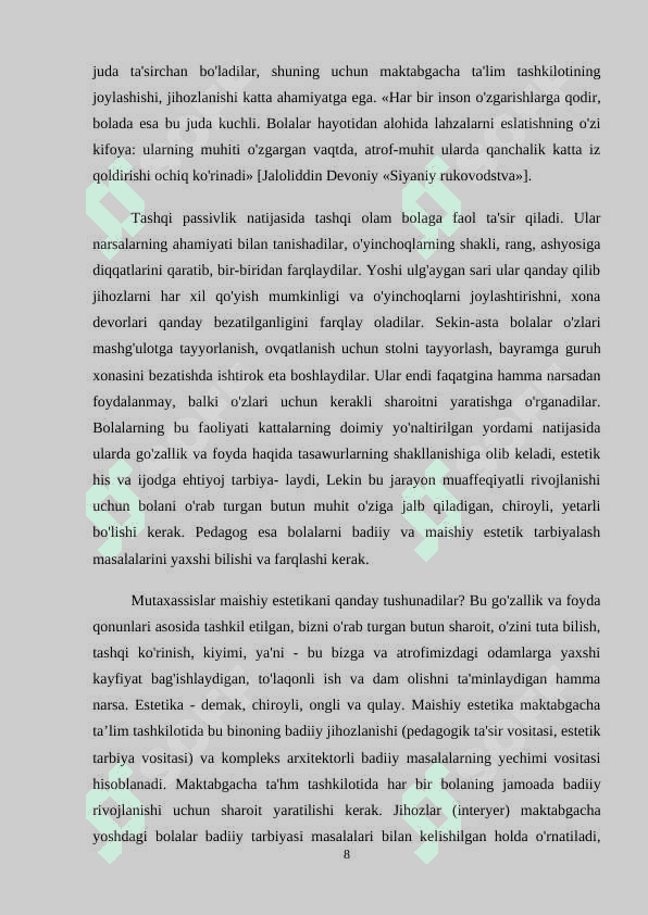 TASVIRIY FAOLIYAT – ESTETIK TARBIYANING ZARURIY VOSITASI SIFATIDA 8