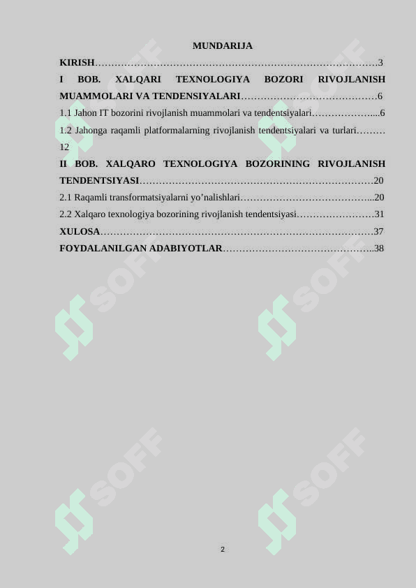 Xalqaro texnologiya bozorining rivojlanish tendensiyasi. 2