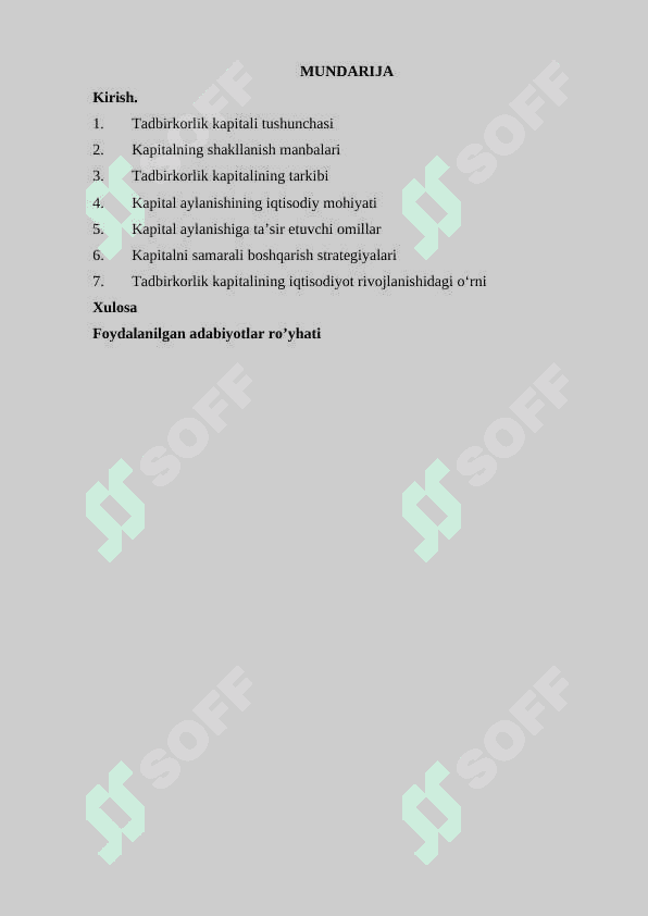 Tadbirkorlik kapitali va uning aylanishi. 2