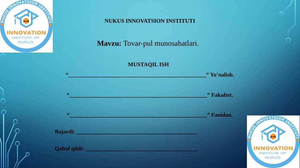 Tovar-pul munosabatlari.