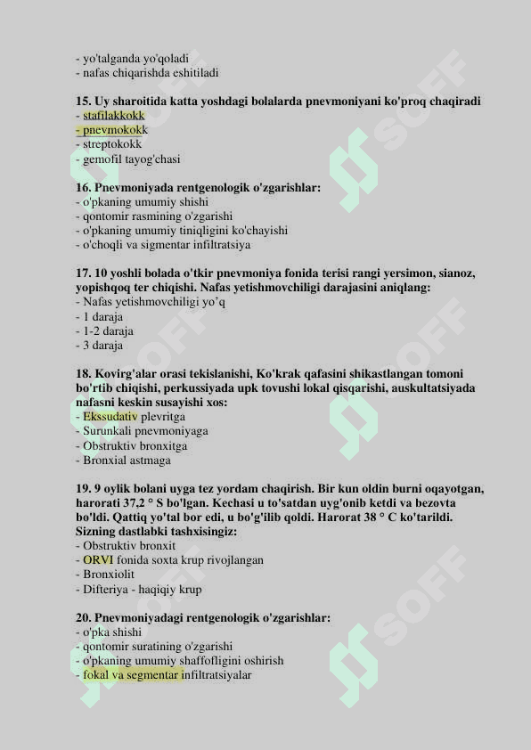 Pediatriyadan ordinatura uchun 500ta test javobi bilan 3