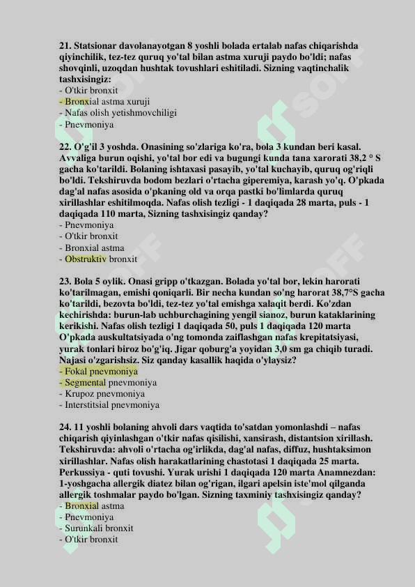 Pediatriyadan ordinatura uchun 500ta test javobi bilan 4