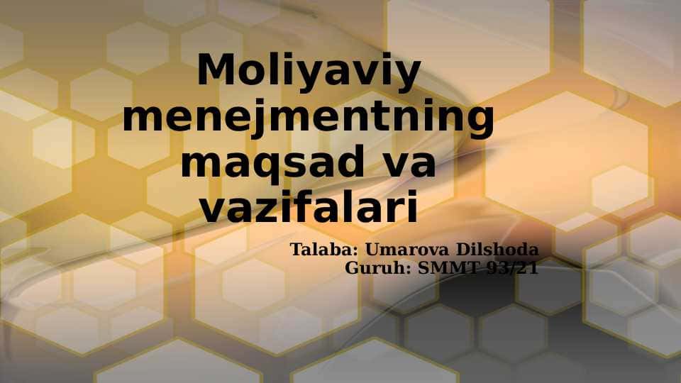 Moliyaviy menejmentning maqsad va vazifalari