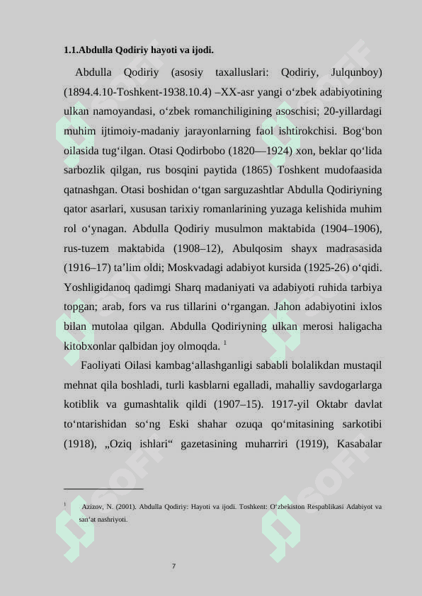 Abdulla Qodiriy asarlarida realistik tasvir kurs ishi 7