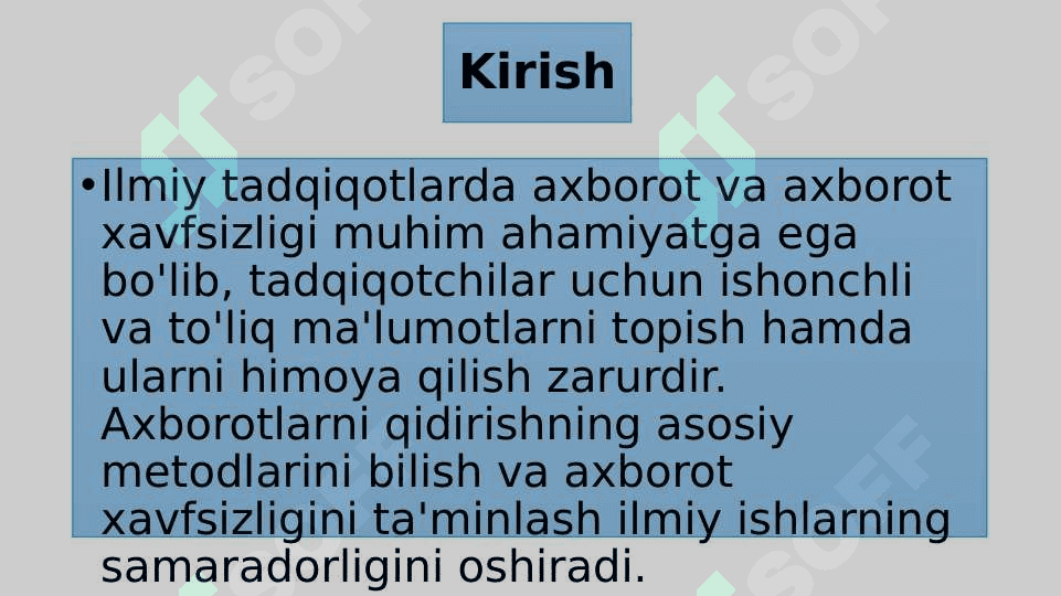 Ilmiy tadqiqotlarda axborot va axborot xavfsizligi. Axborotlarni qidirishning asosiy metodlari 2