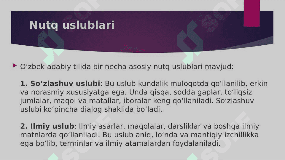Nutq uslubi nutq madaniyatining oziga xosligi 3