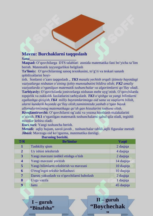 4-sinf matematika fanidan dars ishlanma Burchaklarni taqqoslash mavzusida 2