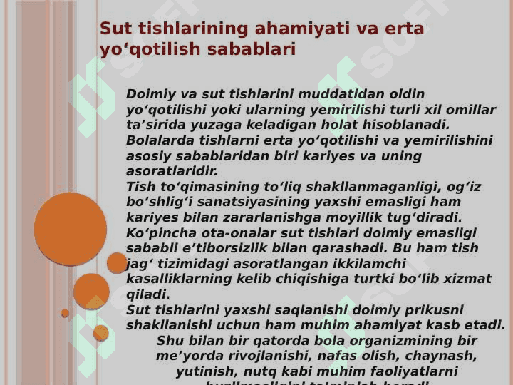 TISHLARNI ERTA OLINISHI NATIJASIDA YUZAGA        KELISHI MUMKIN BO’LGAN ASORATLAR 3